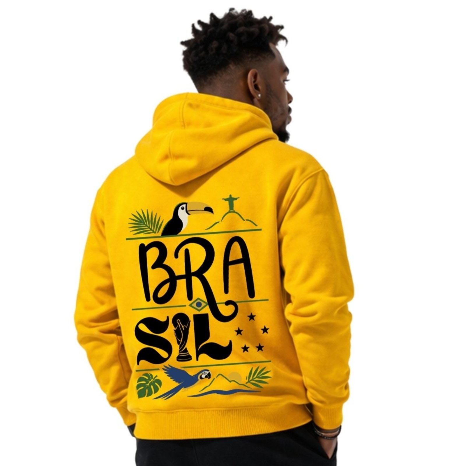 Blusa de Moletom Masculino Amarelo Brasil Arara Explosão Tropical Casaco Com Capuz Estilo Streetwear
