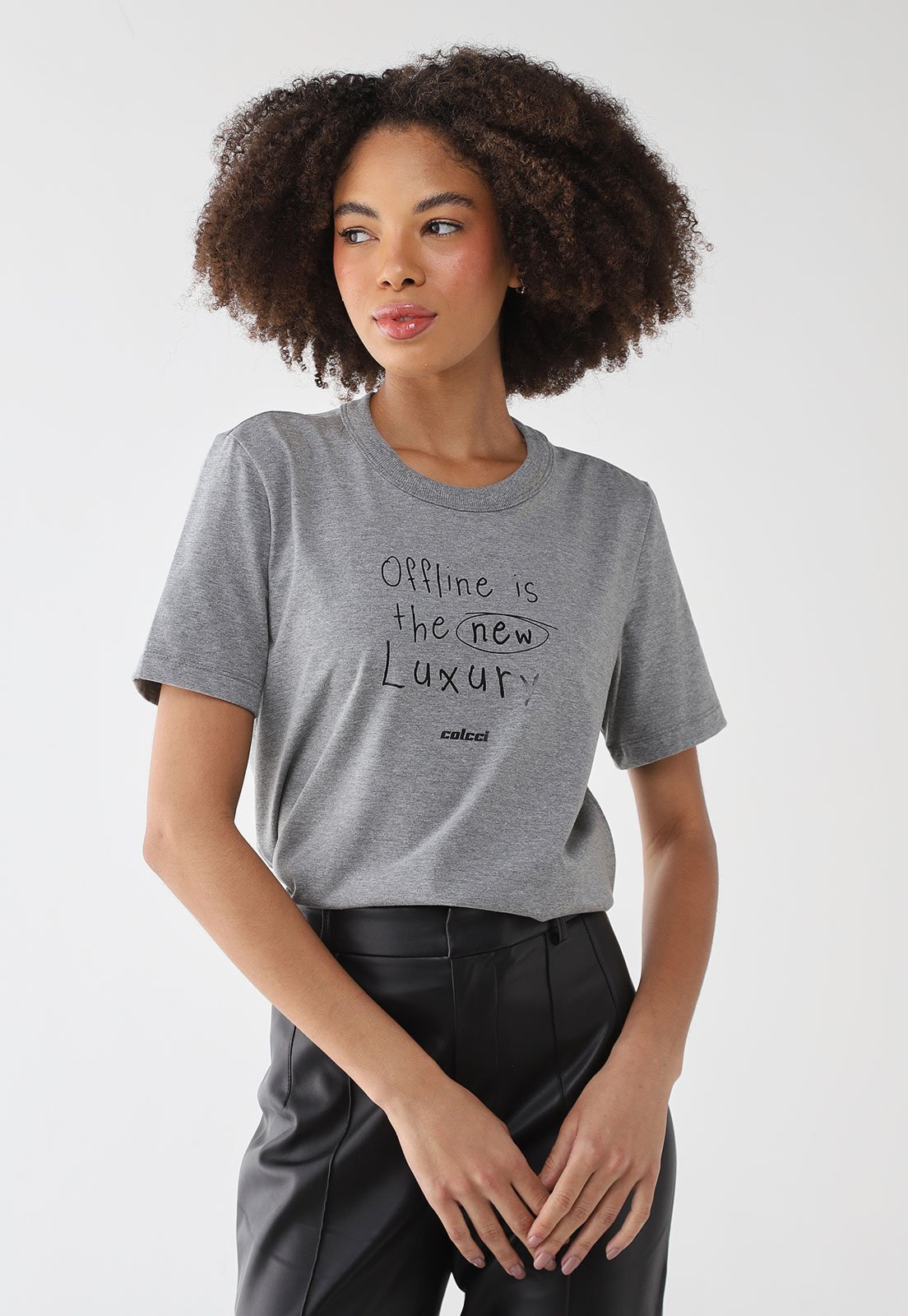 Camiseta Feminina Colcci Estampa Frontal Cinza