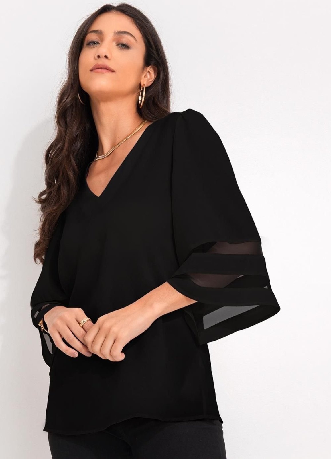 Blusa Em Crepe Plano Preta Quintess
