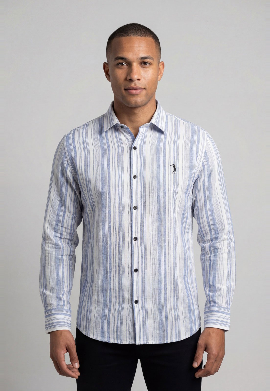 Vista 2 Camisa Masculina Aleatory Listrada azul Aleatory azul