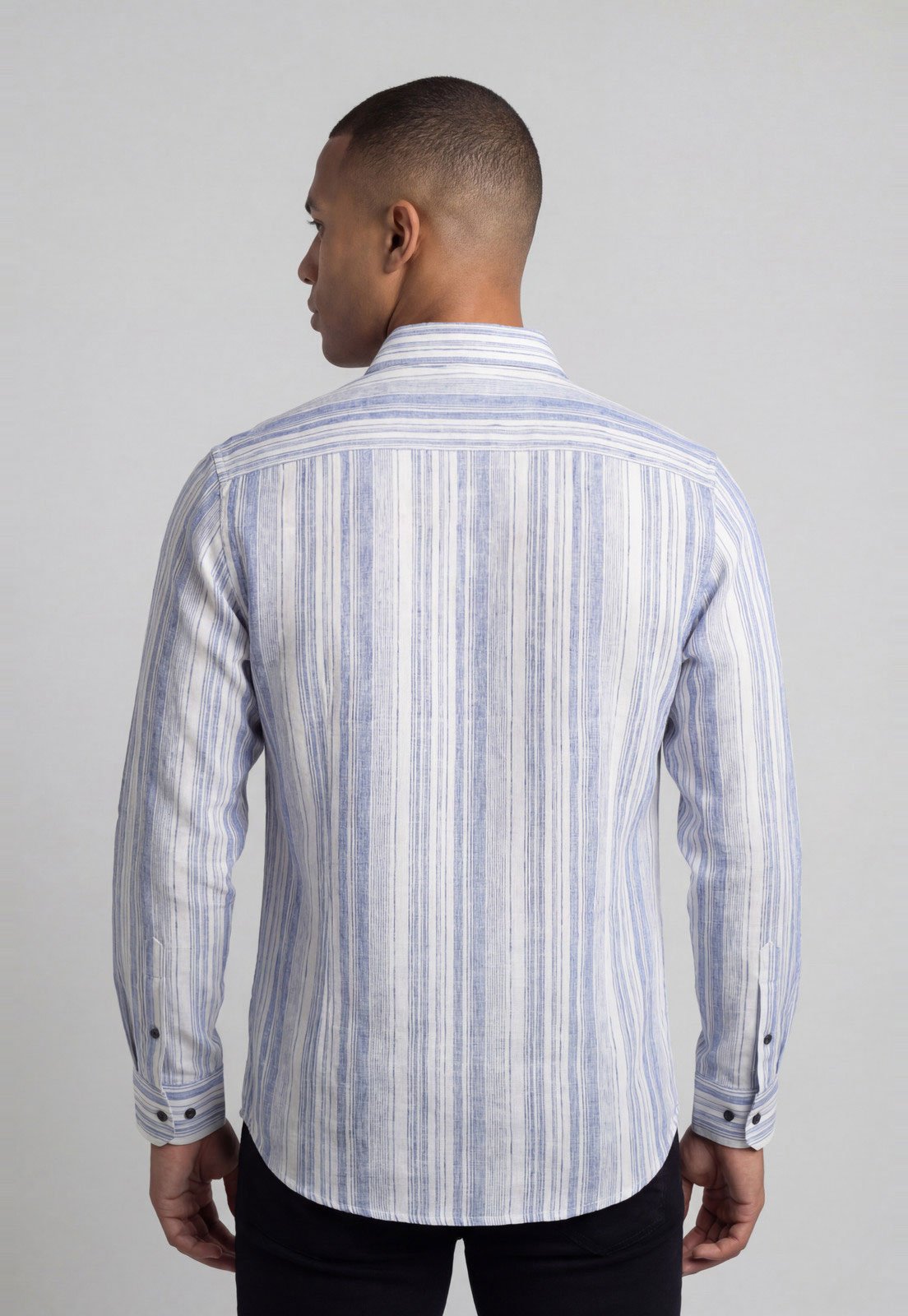 Vista 3 Camisa Masculina Aleatory Listrada azul Aleatory azul