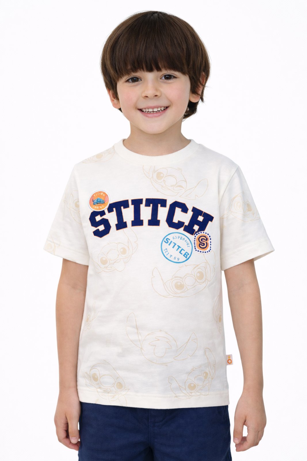 Infantil - Camiseta Stitch Disney Manga Curta Moderna Branco