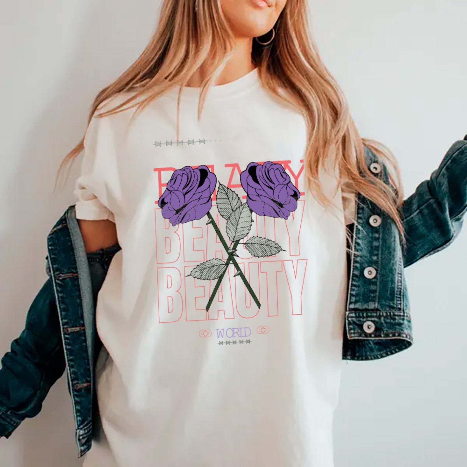 Camiseta Ousy Beauty Floral Oversized Unissex Branco