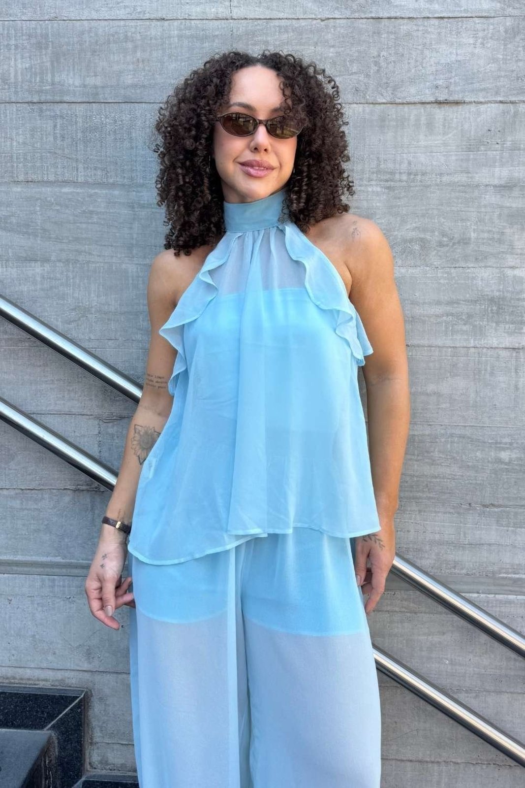 Blusa Vanibele Chiffon Azul Claro