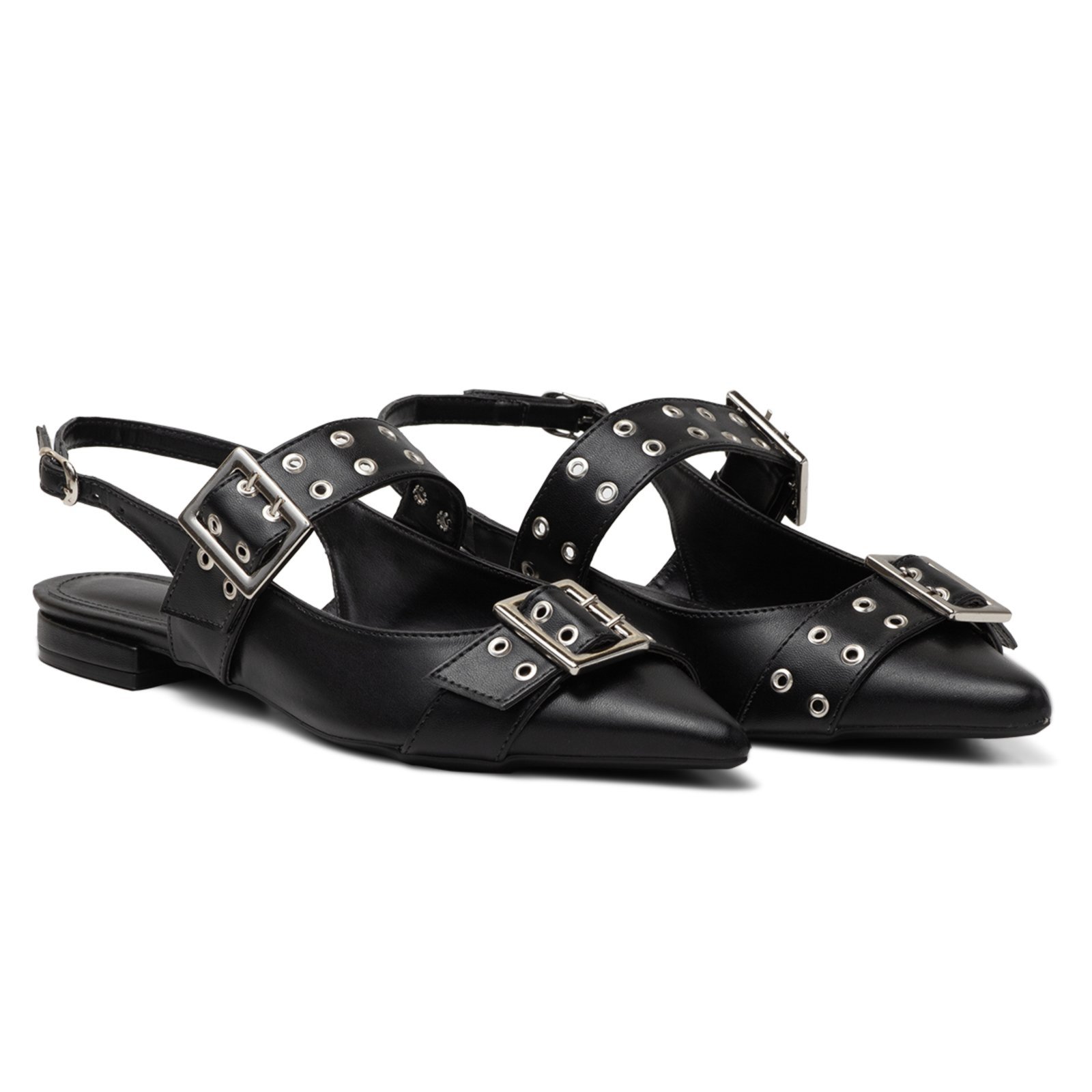 Vista 3 Sapatilha Slingback Rasteira Feminina Em Napa Preto 183010 Flor da Pele rosa Flor da Pele rosa