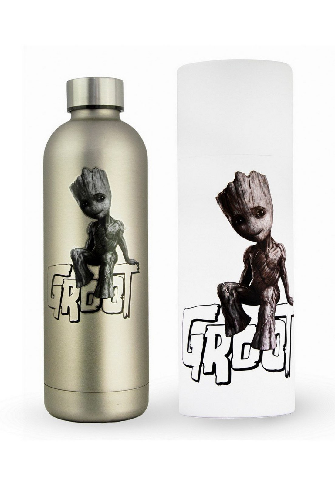 Vista 2 Garrafa Térmica Groot Marvel 750ml Aço Inoxidável Resistente dourado Marvel dourado