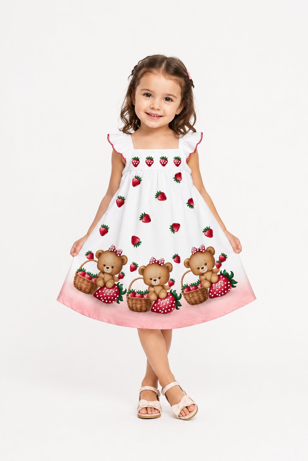 Infantil - Vestido D Bell Outlet Fashion Morango Branco