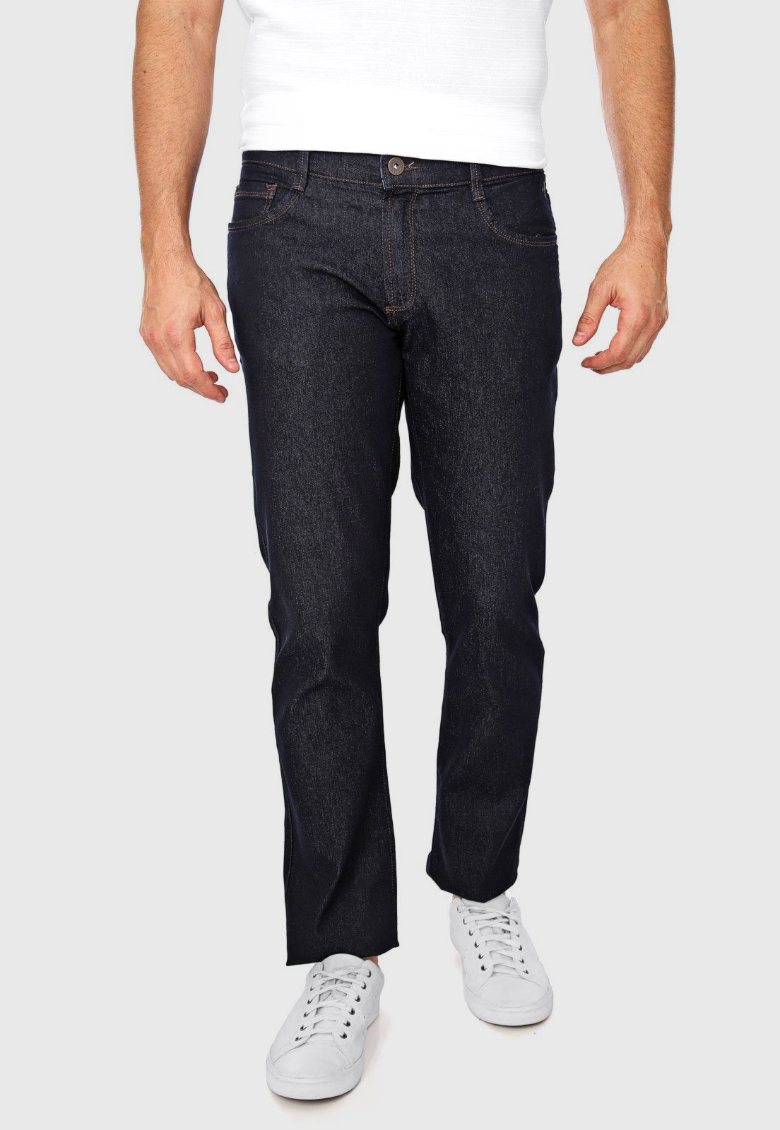 Calça Jeans Dudalina Reta Pespontos Azul-marinho