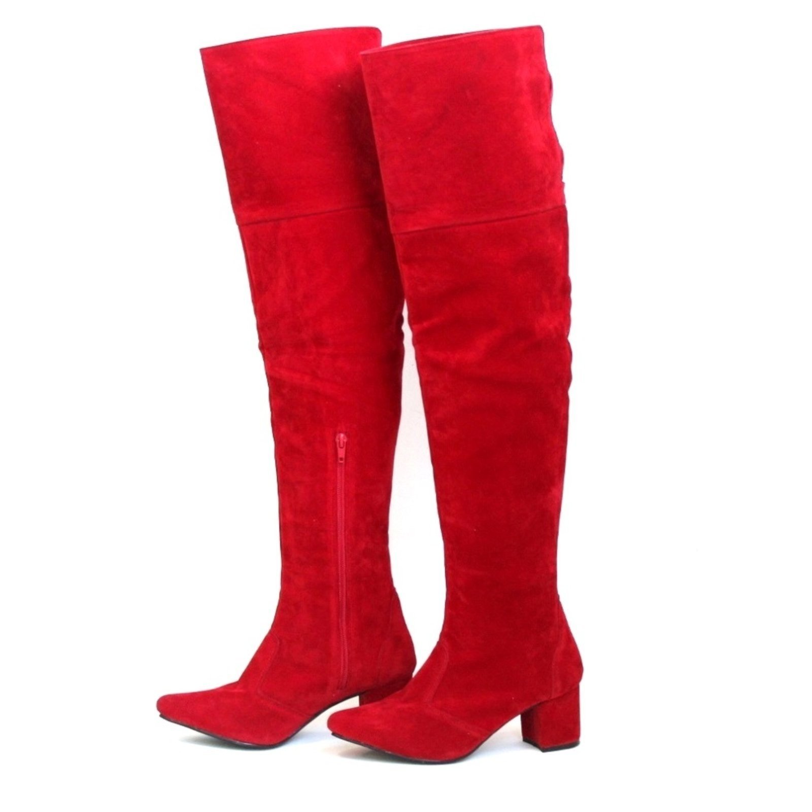 Botas Femininas De Inverno Over Knee Lirom Cano Super Alto Camurça Vermelha