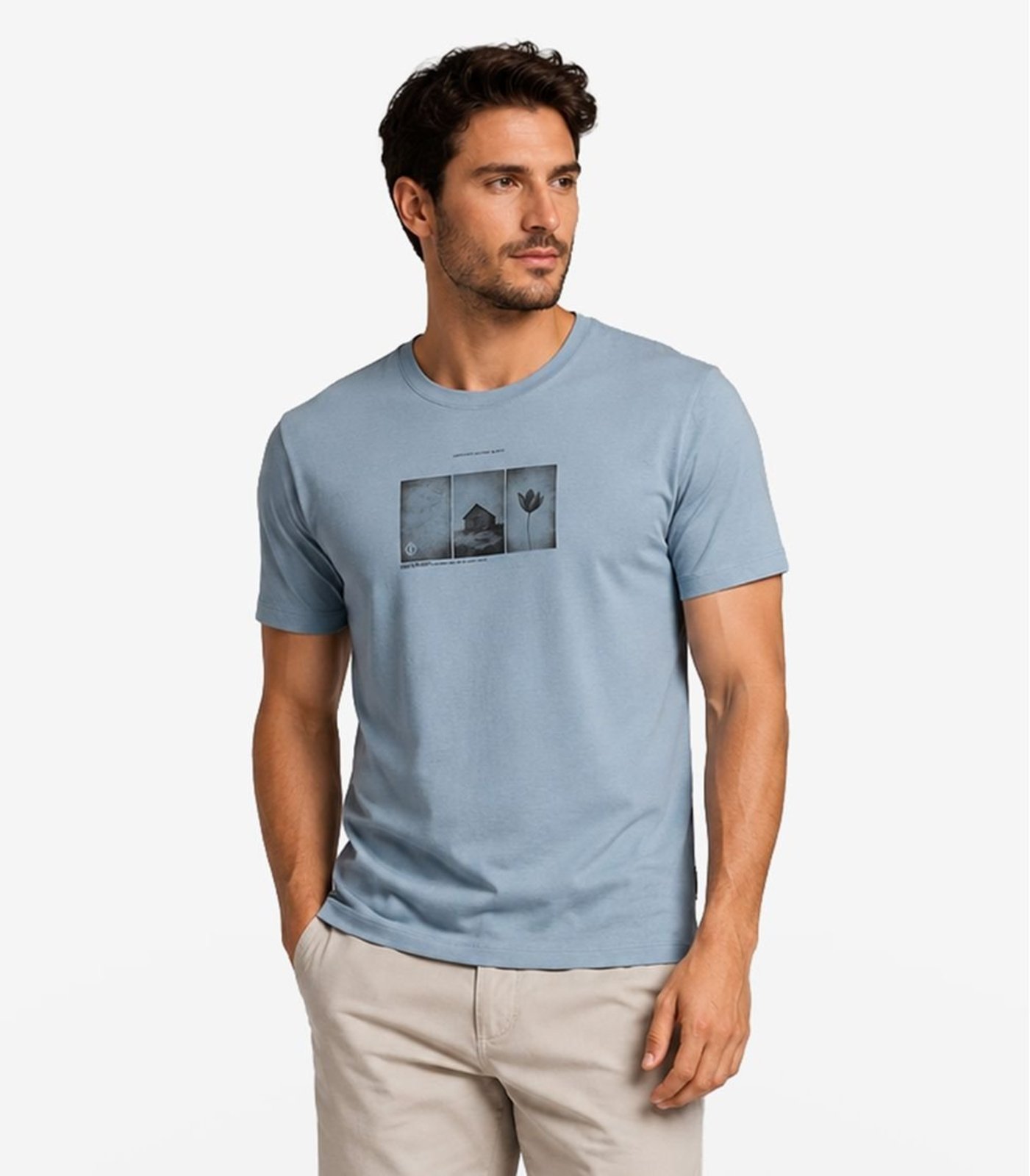 Camiseta Masculina Meia Malha Com Estampa Diametro Azul