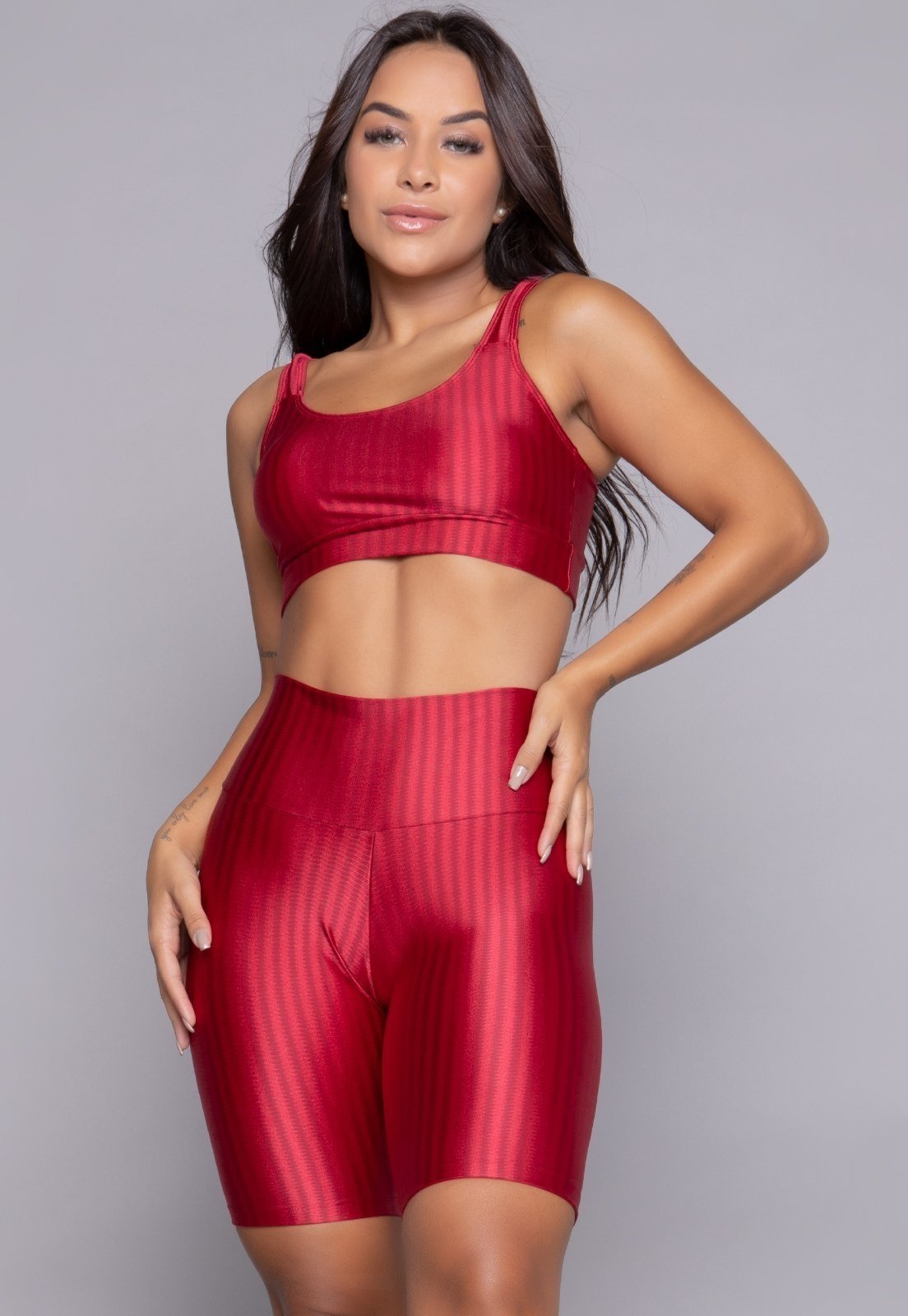 Conjunto Fitness Top Bojo Removível e Bermuda New Zig Vermelho