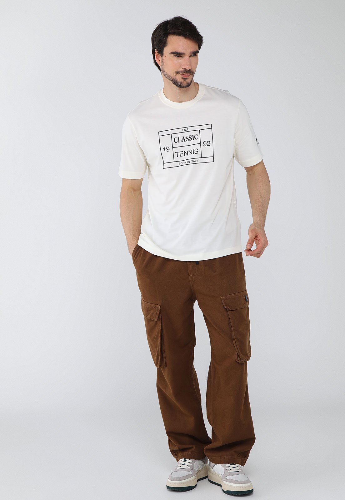 Vista 3 Camiseta Masculina Fila Comfort Tennis Union Branca branco Fila branco