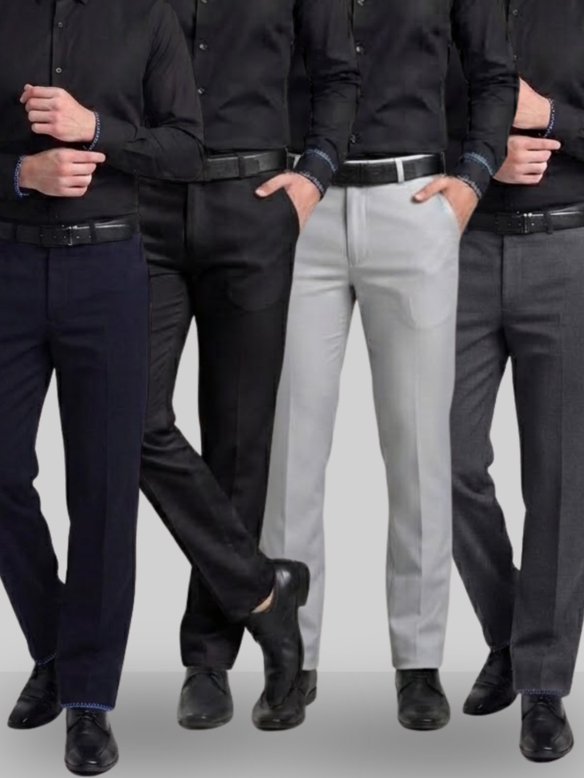 KIT Masculino 4 Peças - Calça Social Azul Marinho, Preto, Cinza Claro e Cinza Escuro