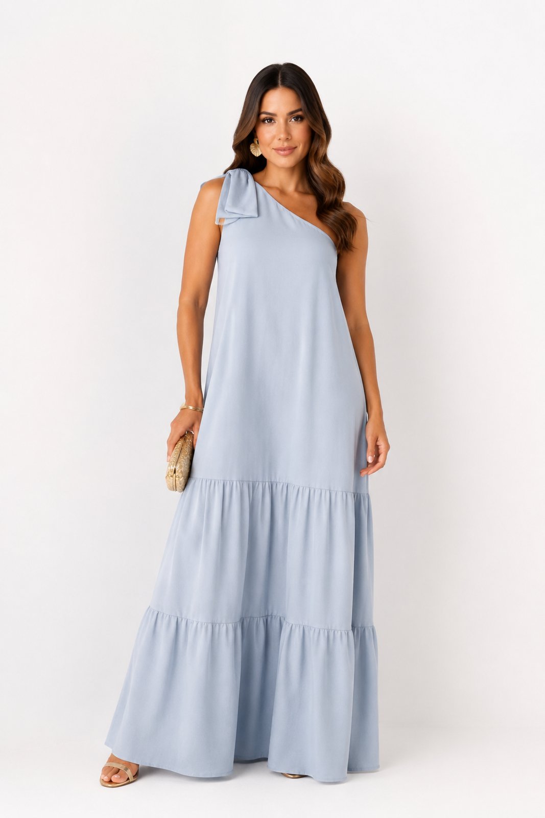 Vestido Longo D Bell Outlet Fashion Manga Nula Azul