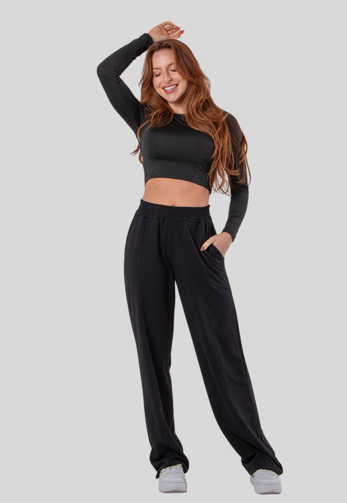 Cropped Manga Longa Suplex Preto Roupa Feminina Casual