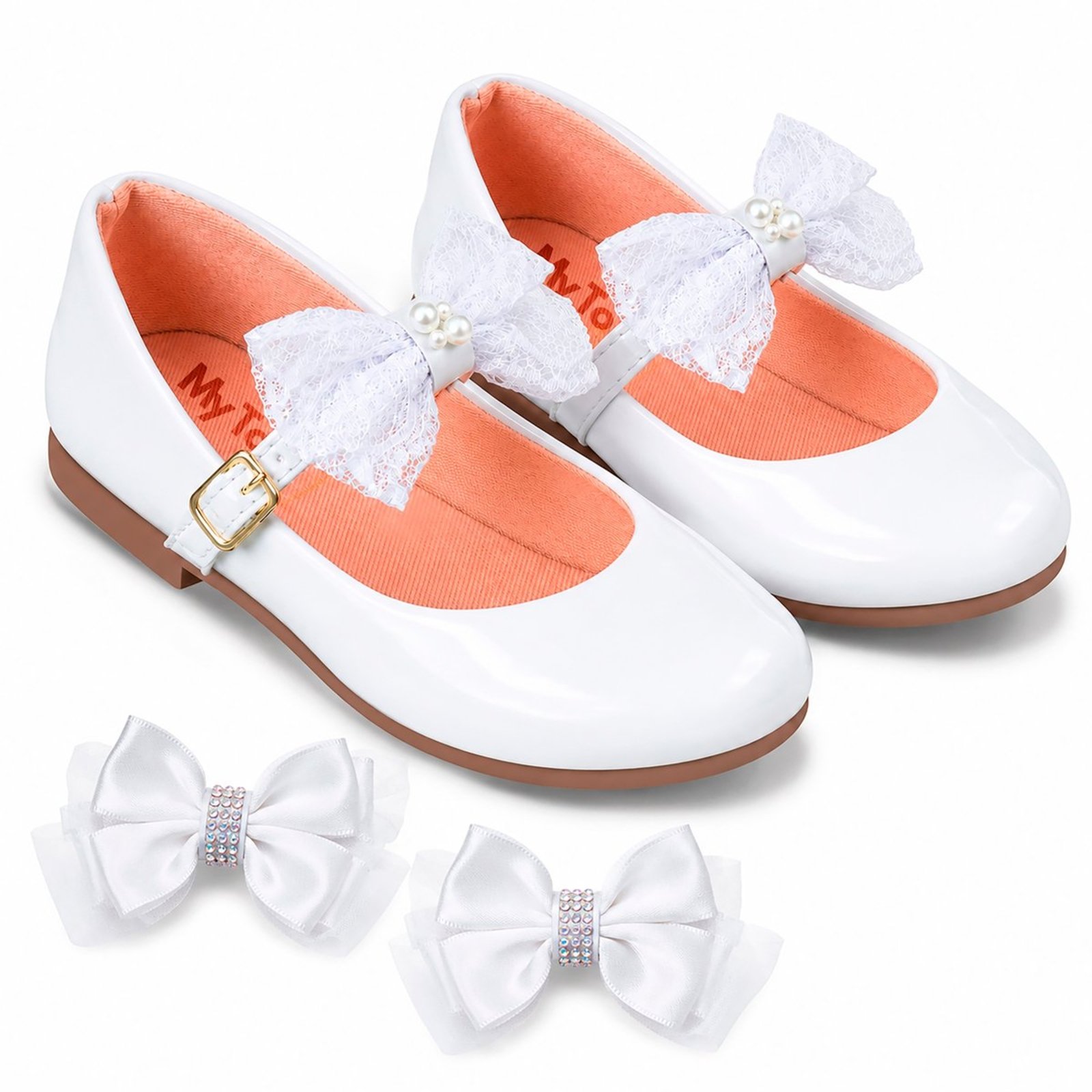Infantil - Kit Sapatilha Branca Menina com 2 Enfeites de Trocar Pepite