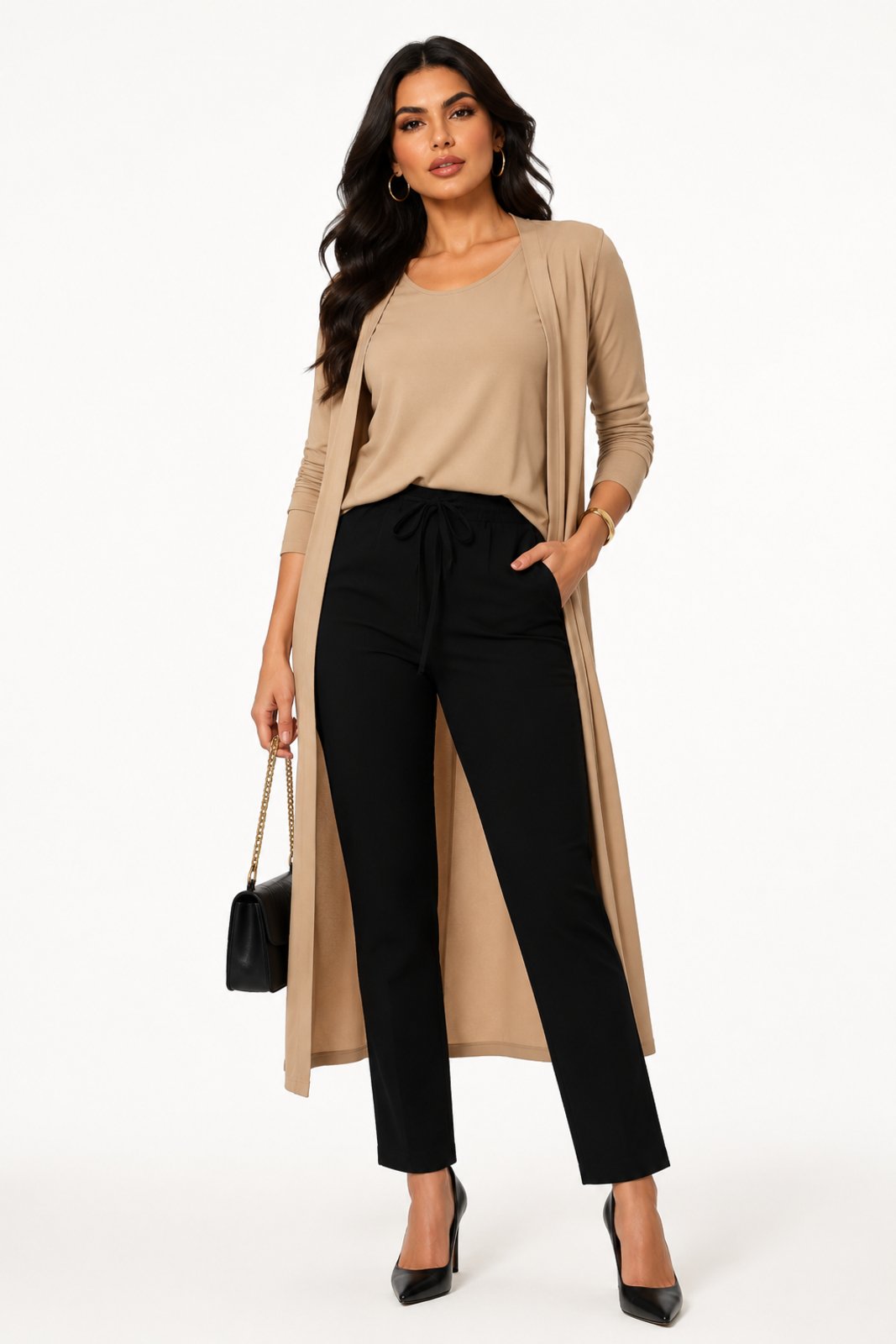 Conjunto Blusa e Kimono D Bell Outlet Fashion Caramelo