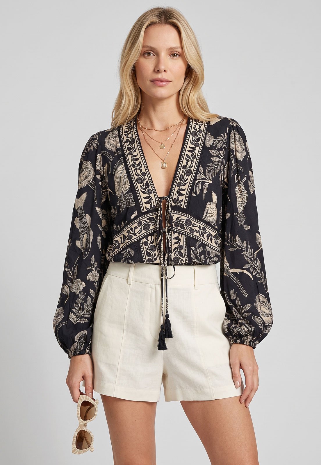 Blusa Feminina FARM Estampada Manga Longa Preta