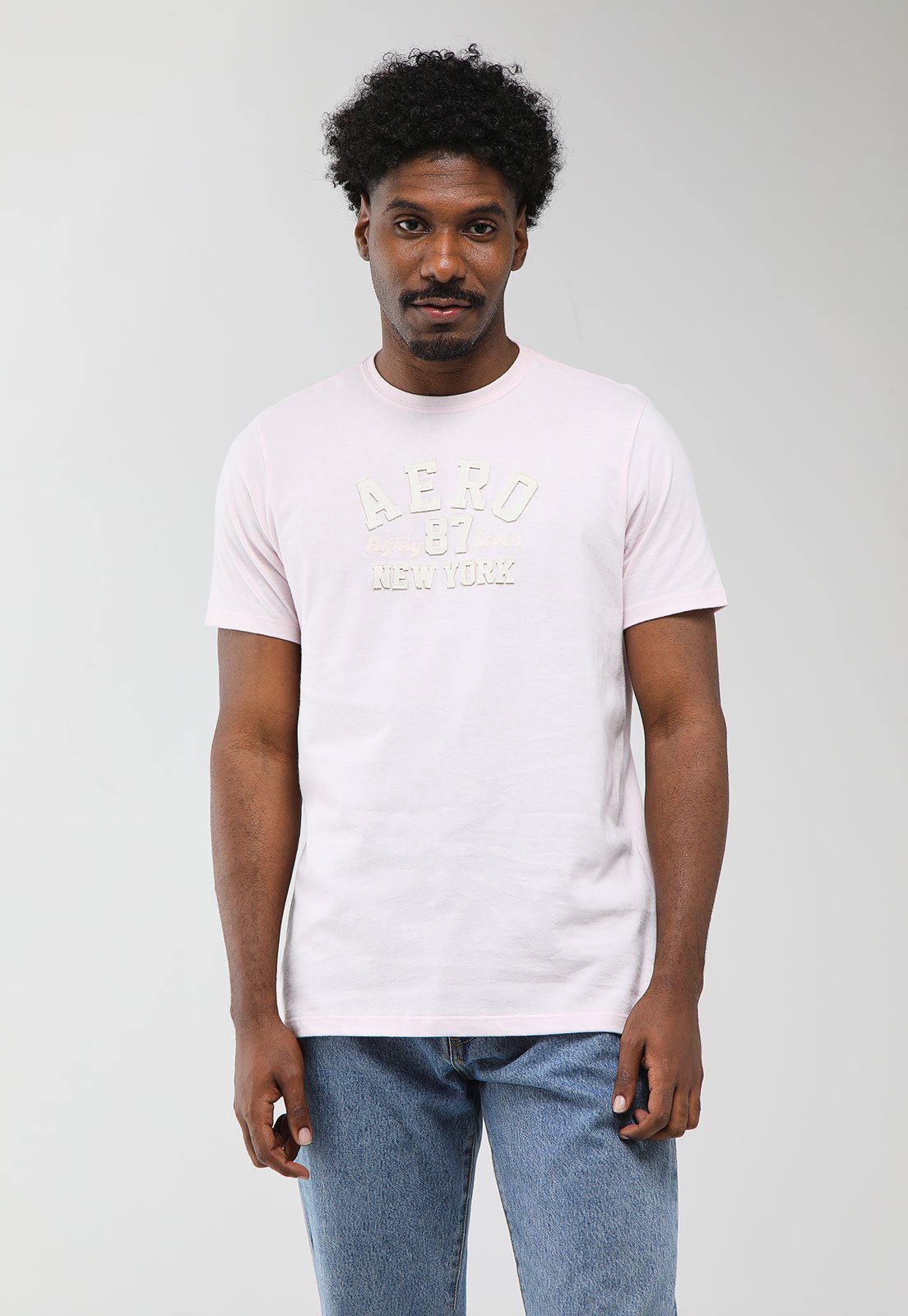 Camiseta Masculina Aeropostale Estampa Logo Relevo Rosa Claro