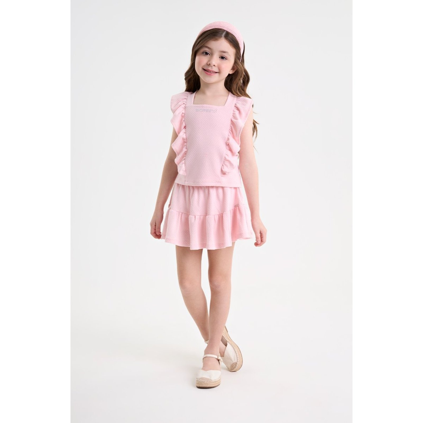 Infantil - Conjunto Feminino Blusa e Saia em Tricô com Short Interno