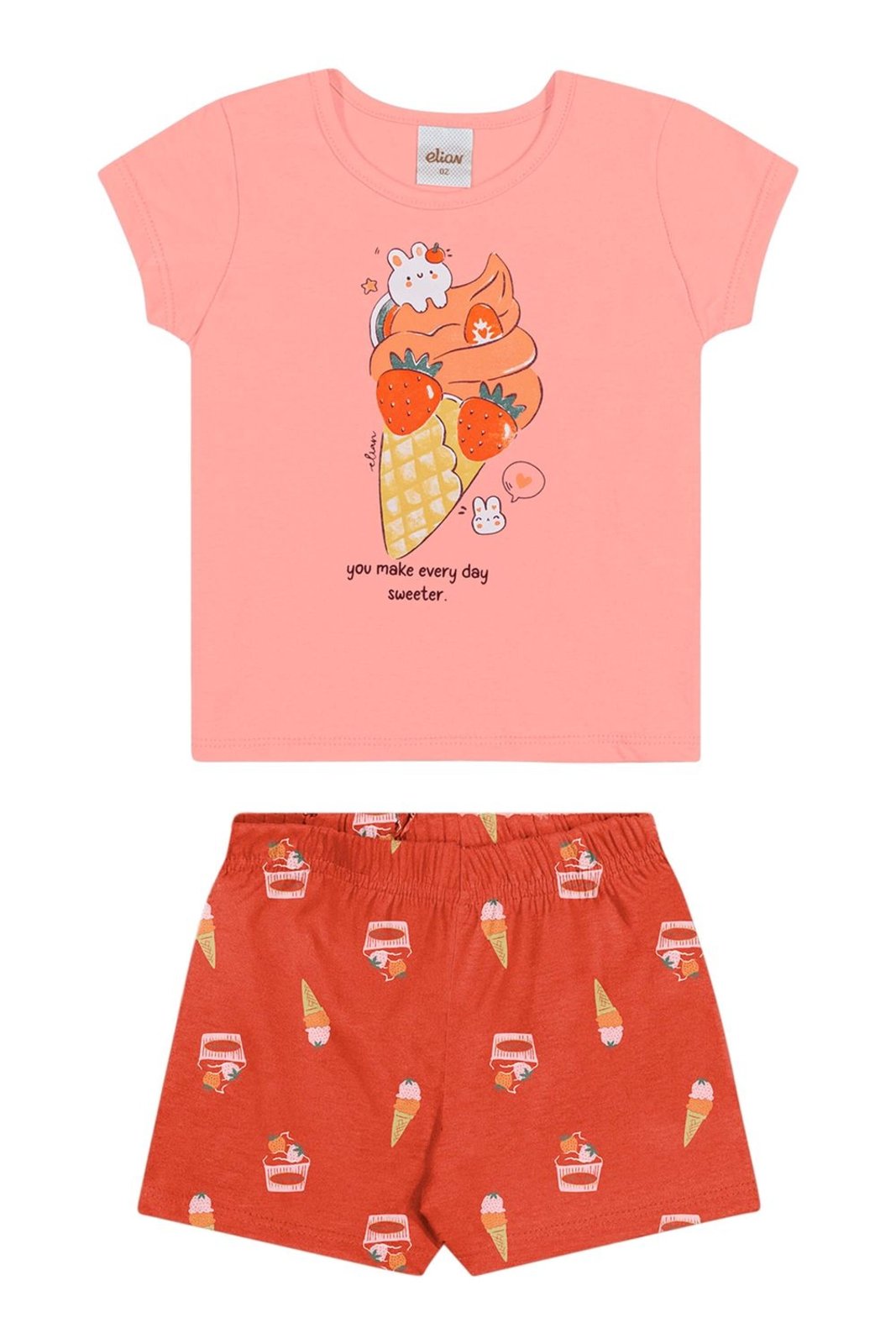 Infantil - Conjunto Curto Menina Estampa Elian Rosa