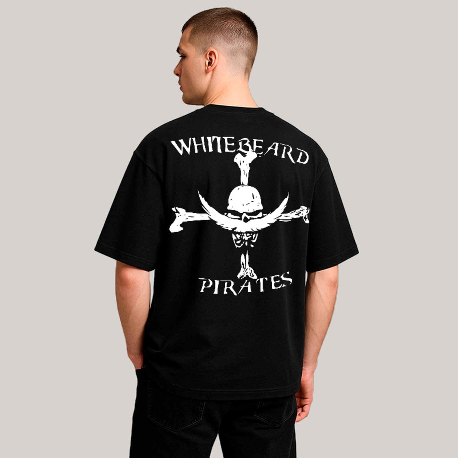 Camiseta Oversized Premium Whitebeard Pirates Skull Anime Unissex Preto