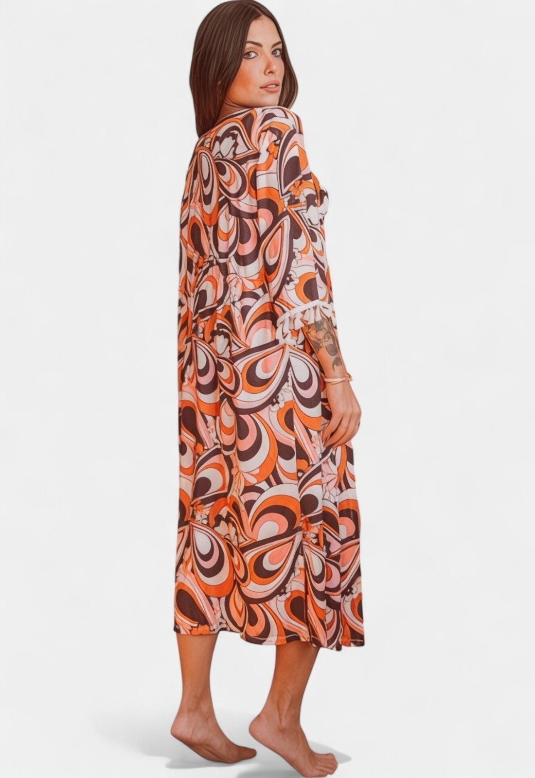 Vista 3 Kimono Areia Branca Baly Geo marrom Areia Branca marrom
