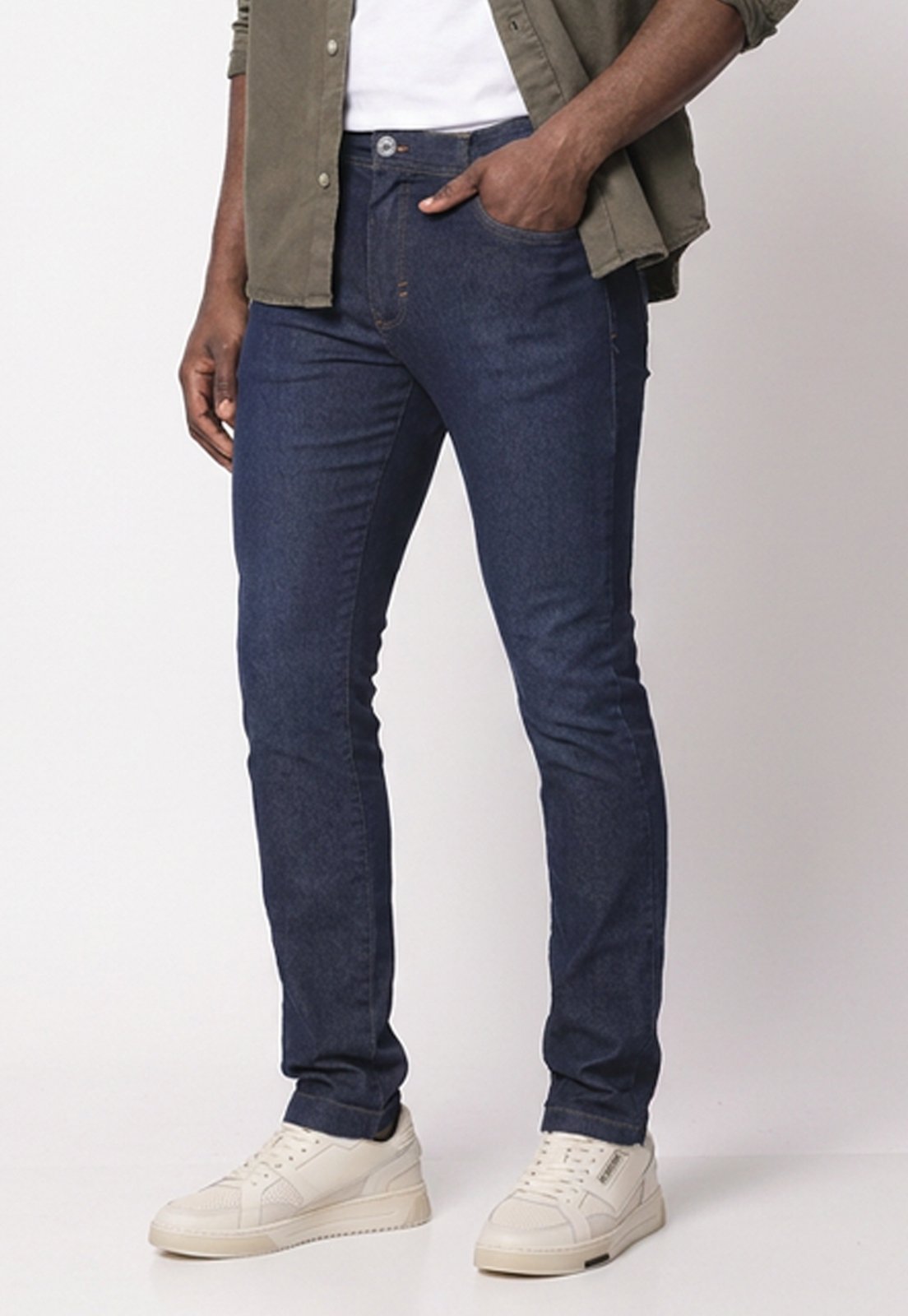 Calça Jeans Slim Masculina com Elastano Stretch Caimento Perfeito Casual Trabalho Azul