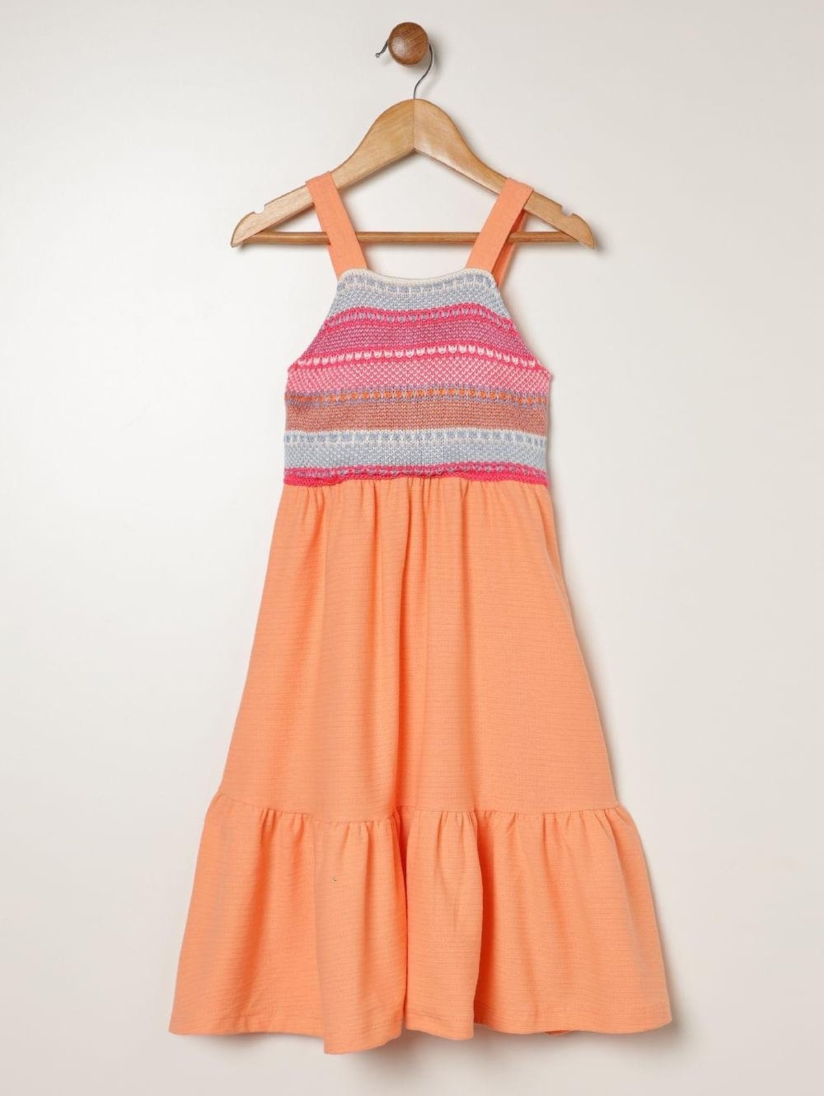 Infantil - Vestido Malha Jacquard Para Menina - LARANJA
