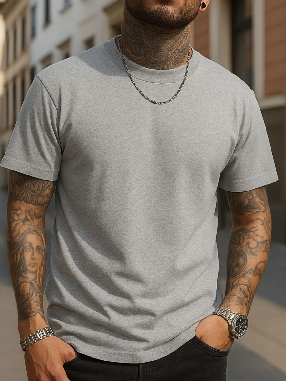 Camiseta Básica Safira Moda Algodão Cinza Prata