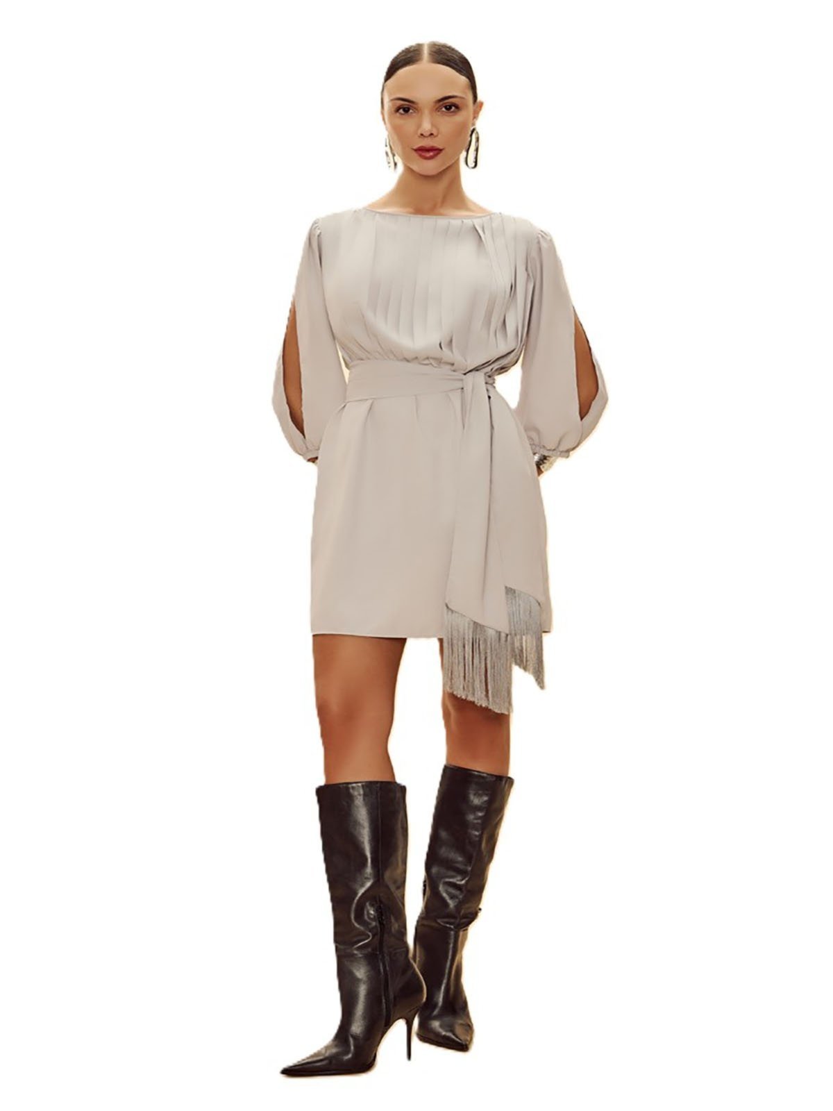 Vestido Dimy Franja Solto Cinza