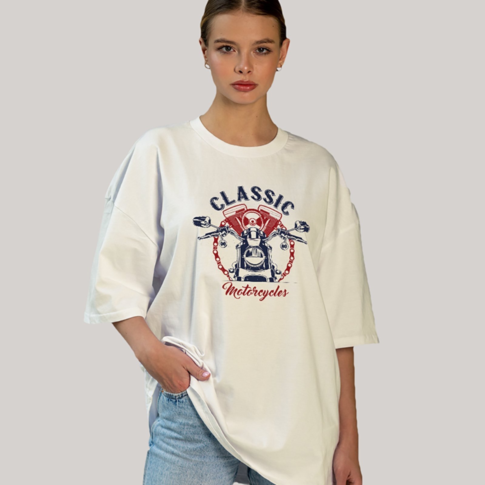 Vista 2 Camiseta Ousy Unissex Streetwear Classic Motorcycles Visual Impactante Oversized Off White off-white white ousy off-white white