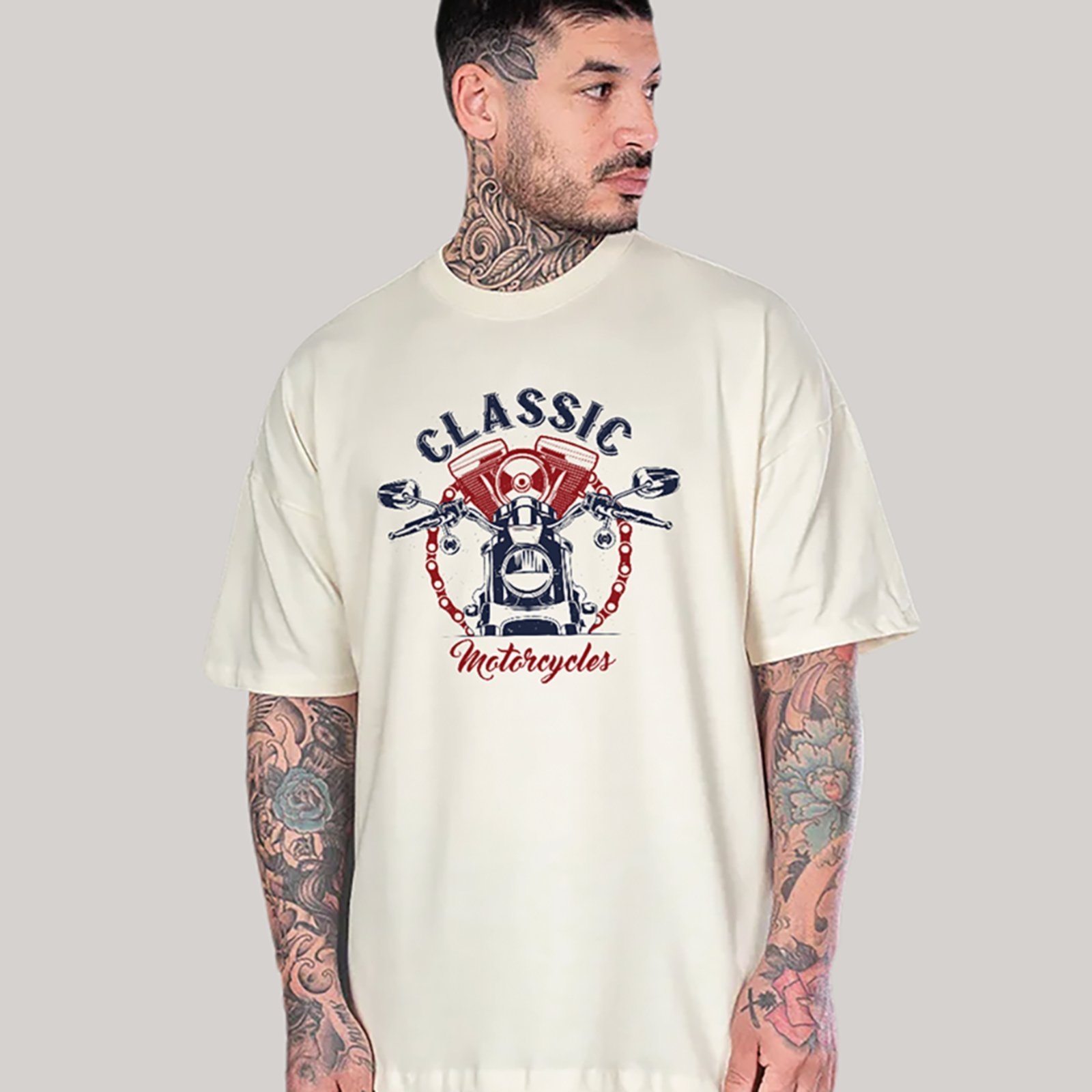 Vista 3 Camiseta Ousy Unissex Streetwear Classic Motorcycles Visual Impactante Oversized Off White off-white white ousy off-white white