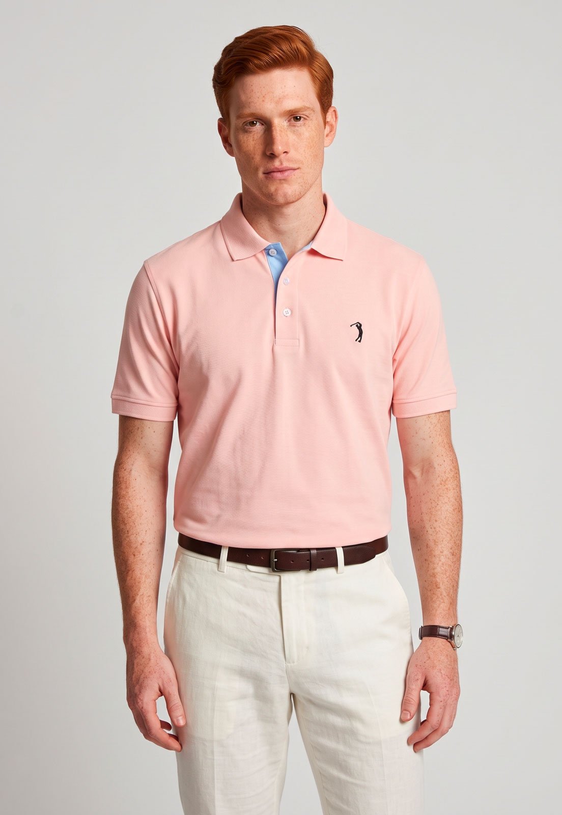Camisa Polo Masculina Aleatory Logo Bordado Rosa