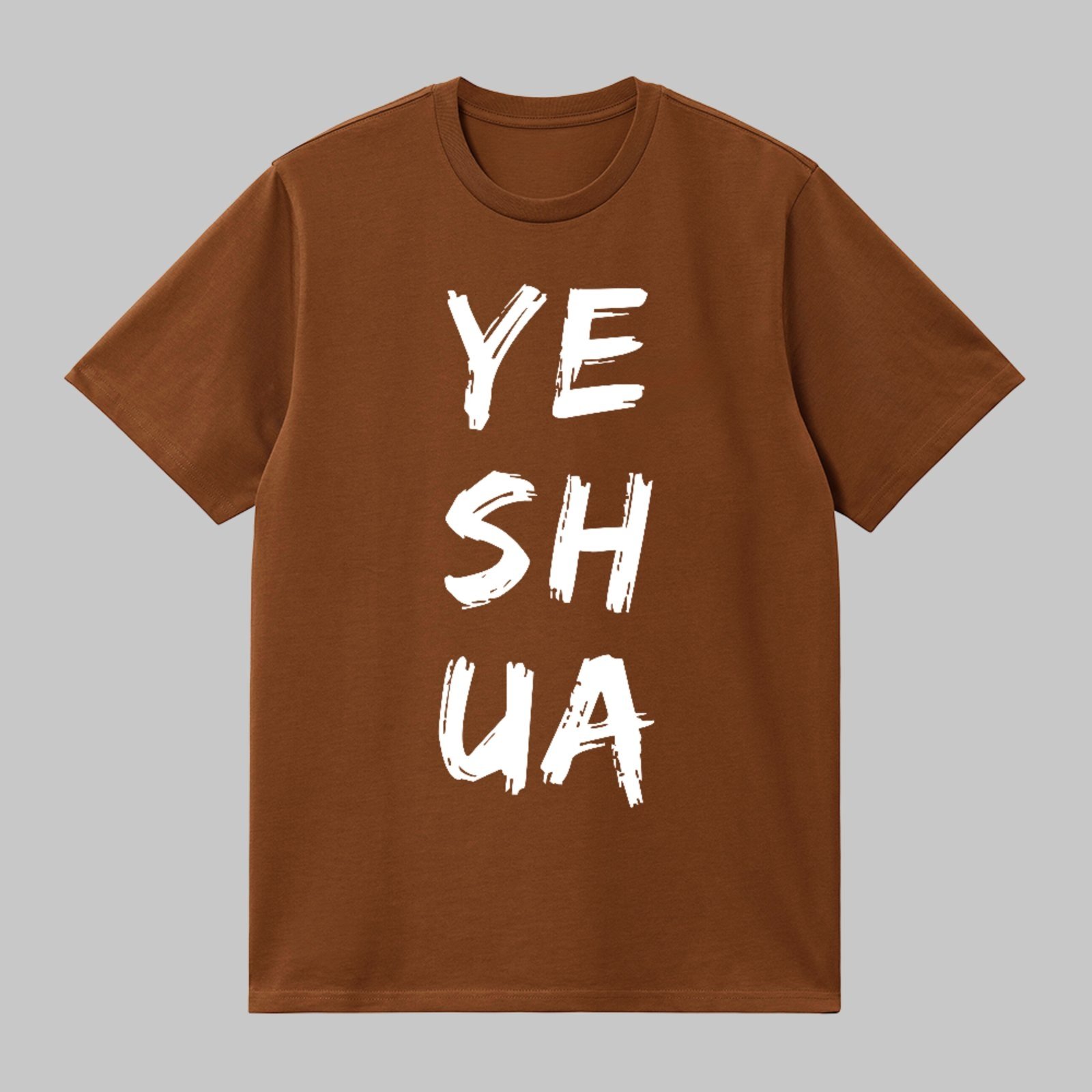 Camiseta Básica Yeshua Fé Cristã Estilo Street Moderno Marrom