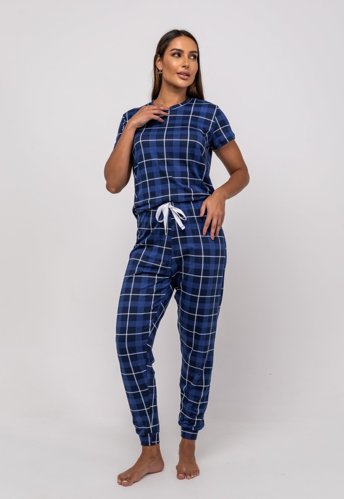 Vista 3 Pijama Calça e Blusa M/C Malha Salvatore Fashion azul Salvatore Fashion azul