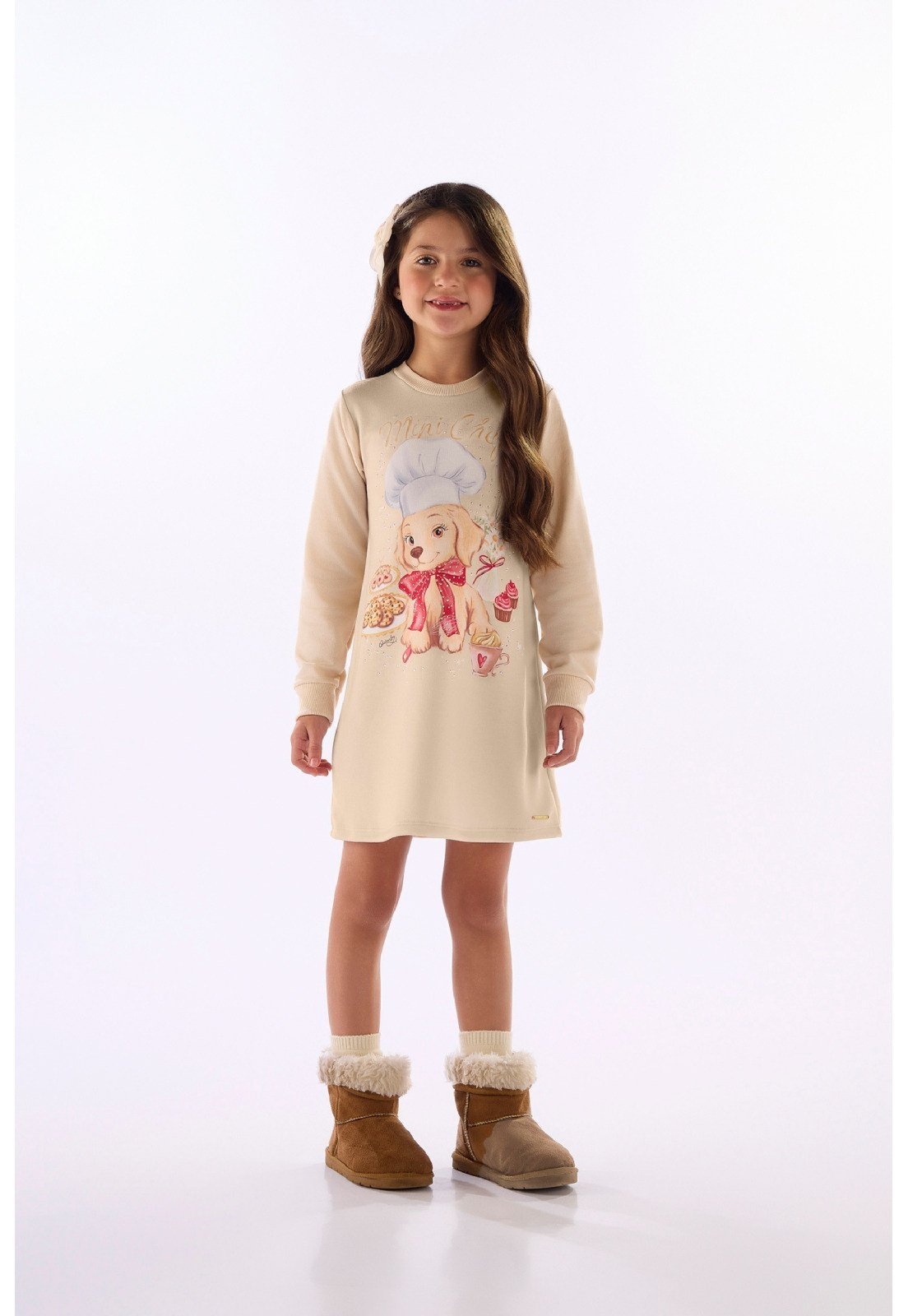 Infantil - Vestido Mini Chef em Moletom Quimby Bege