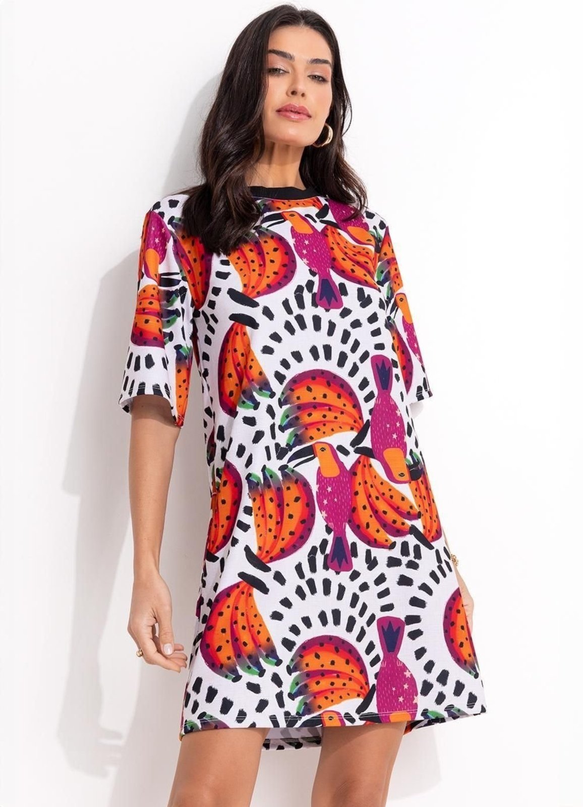 Vista 2 Vestido Em Malha Crepe Tucanos Quintess rosa Quintess rosa