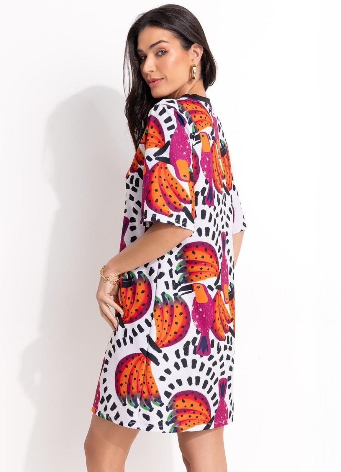 Vista 3 Vestido Em Malha Crepe Tucanos Quintess rosa Quintess rosa