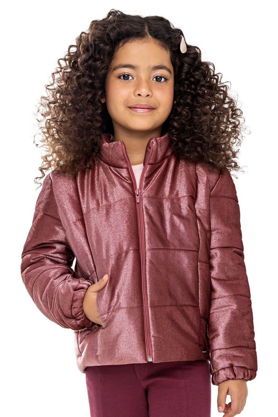 Infantil - Jaqueta Puffer Menina Veludo Colorittá Rosa