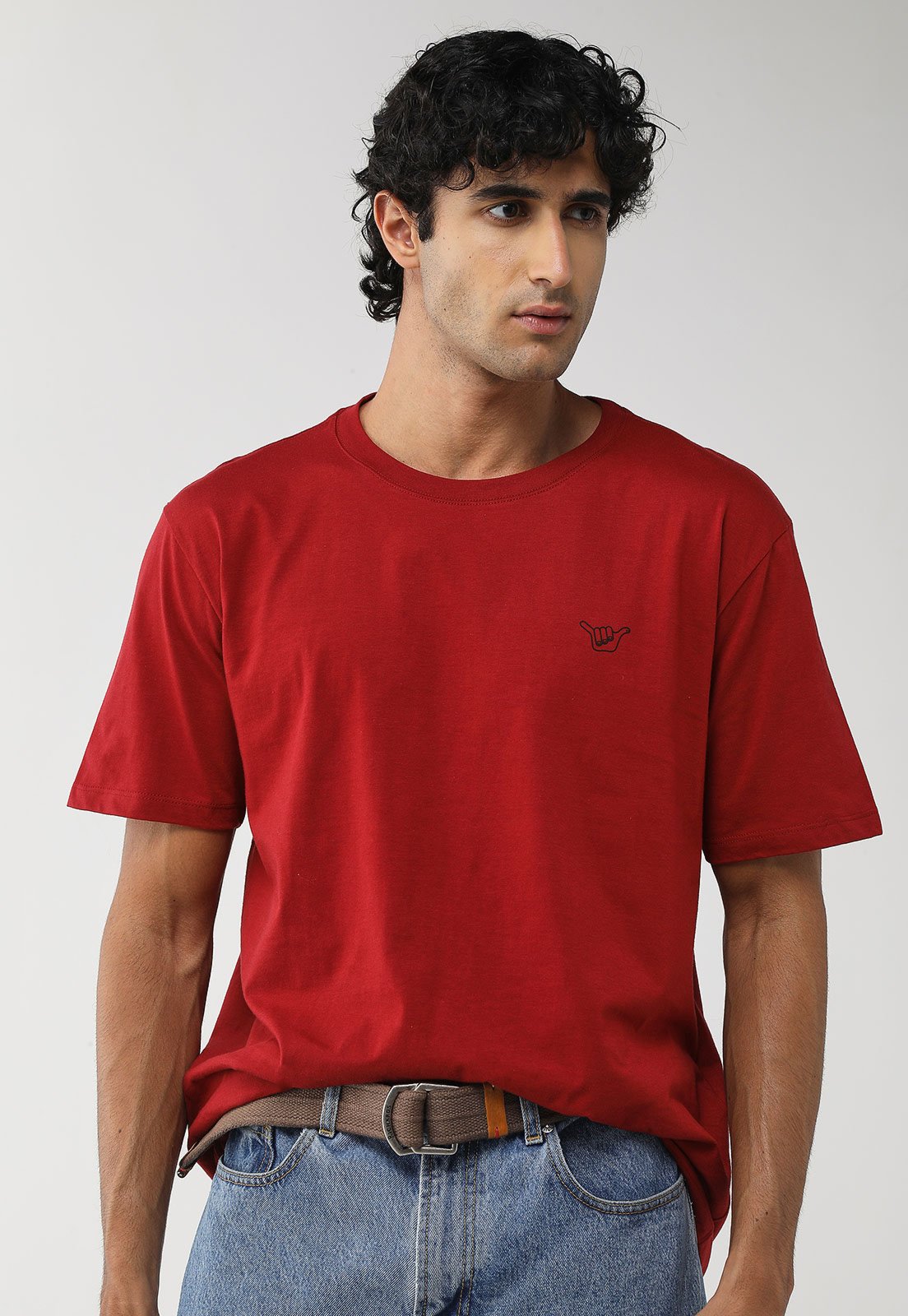 Camiseta Masculina Hang Loose Bordado Vermelha