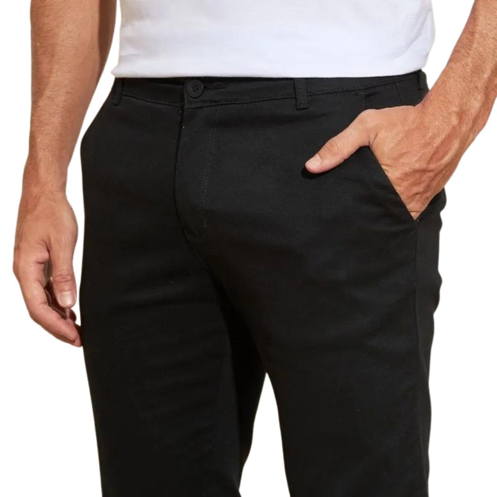 Calça de Sarja FMF Chino Com Bolso Traseiro Embutido Preto