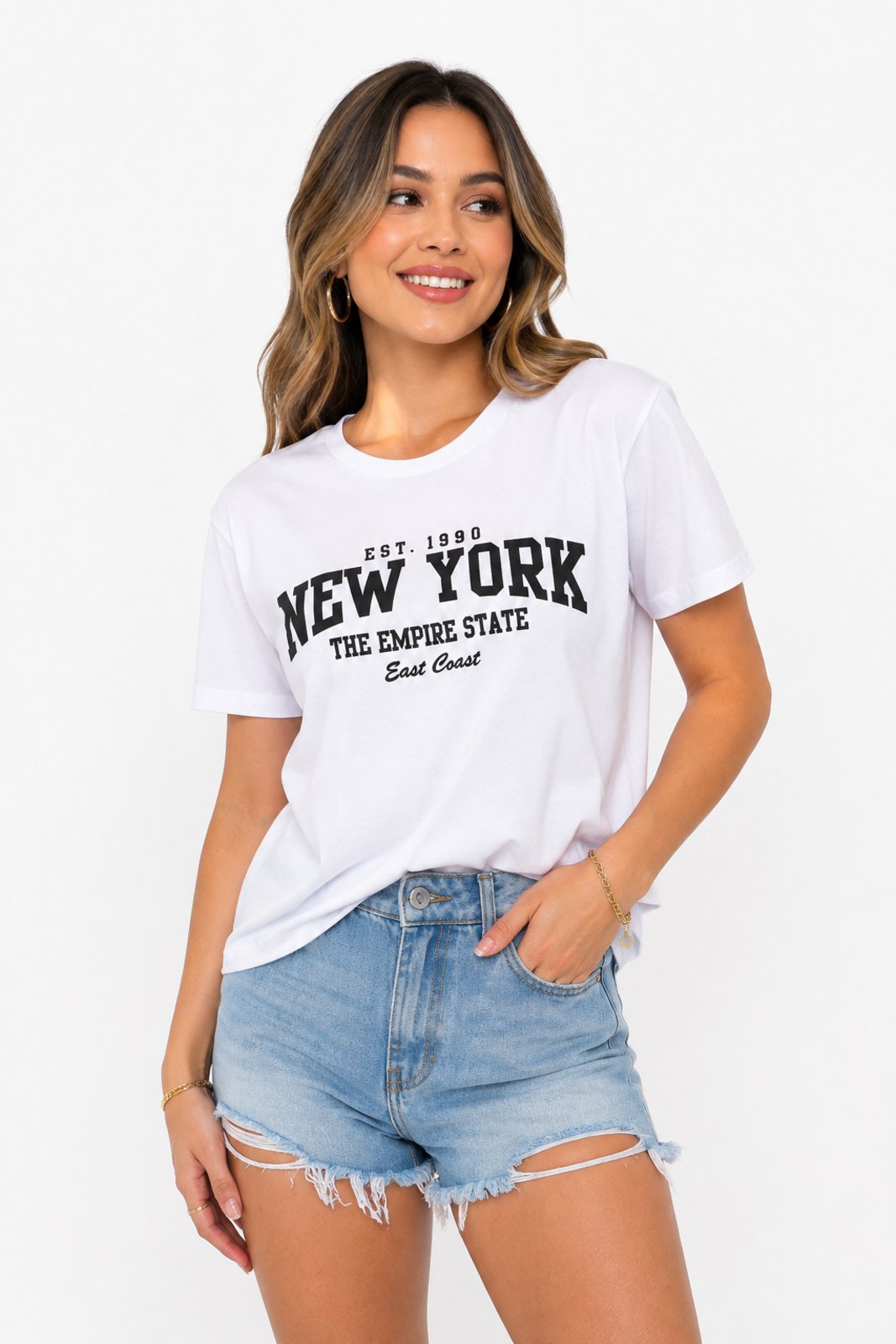Camiseta Feminina D Bell Outlet Fashion Estampada Algodão Branco