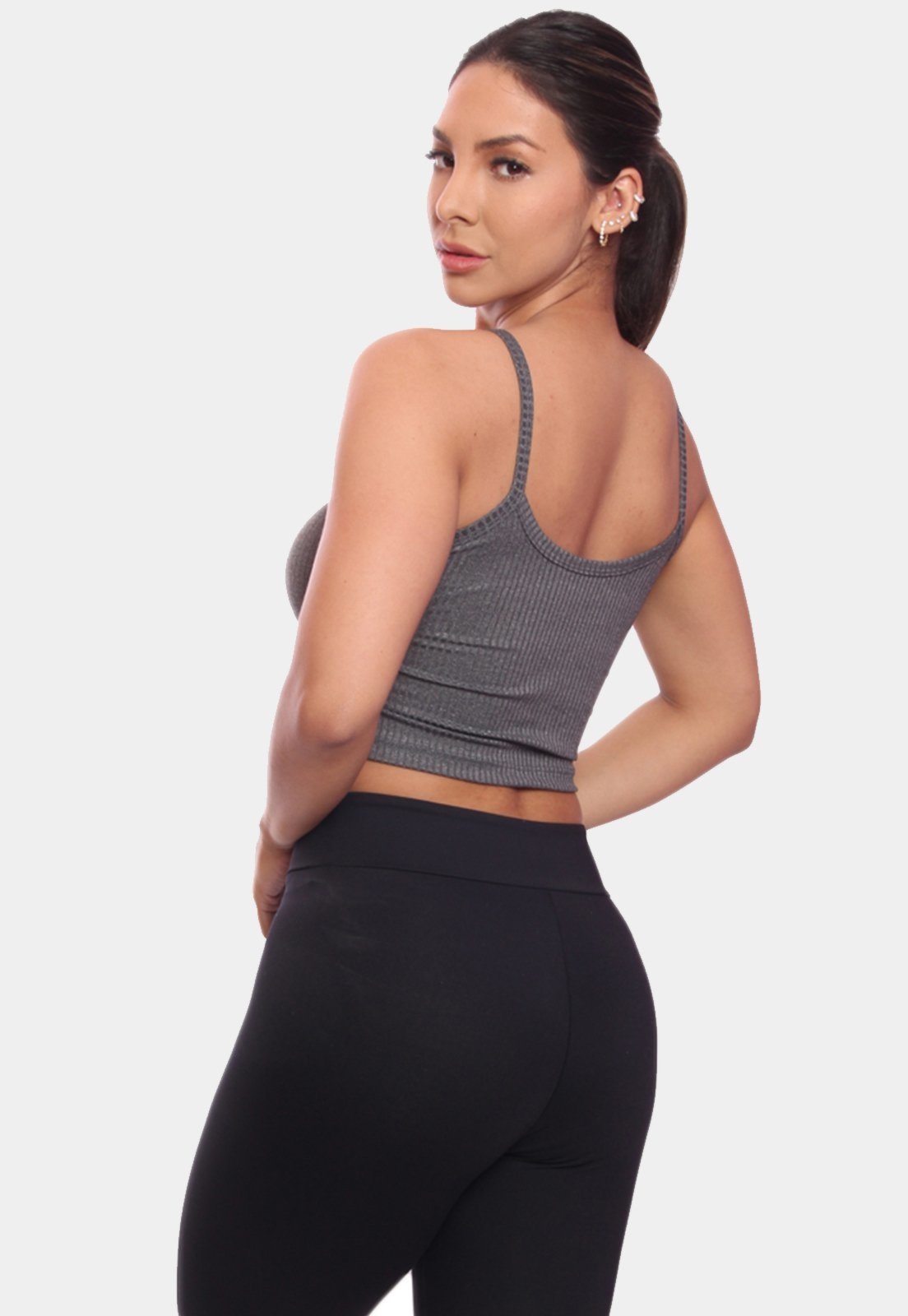 Vista 3 Top Cropped Alcinha Canelado Feminino Lisa Blusa Blusinha Básica ADRIBEN rosa ADRIBEN rosa