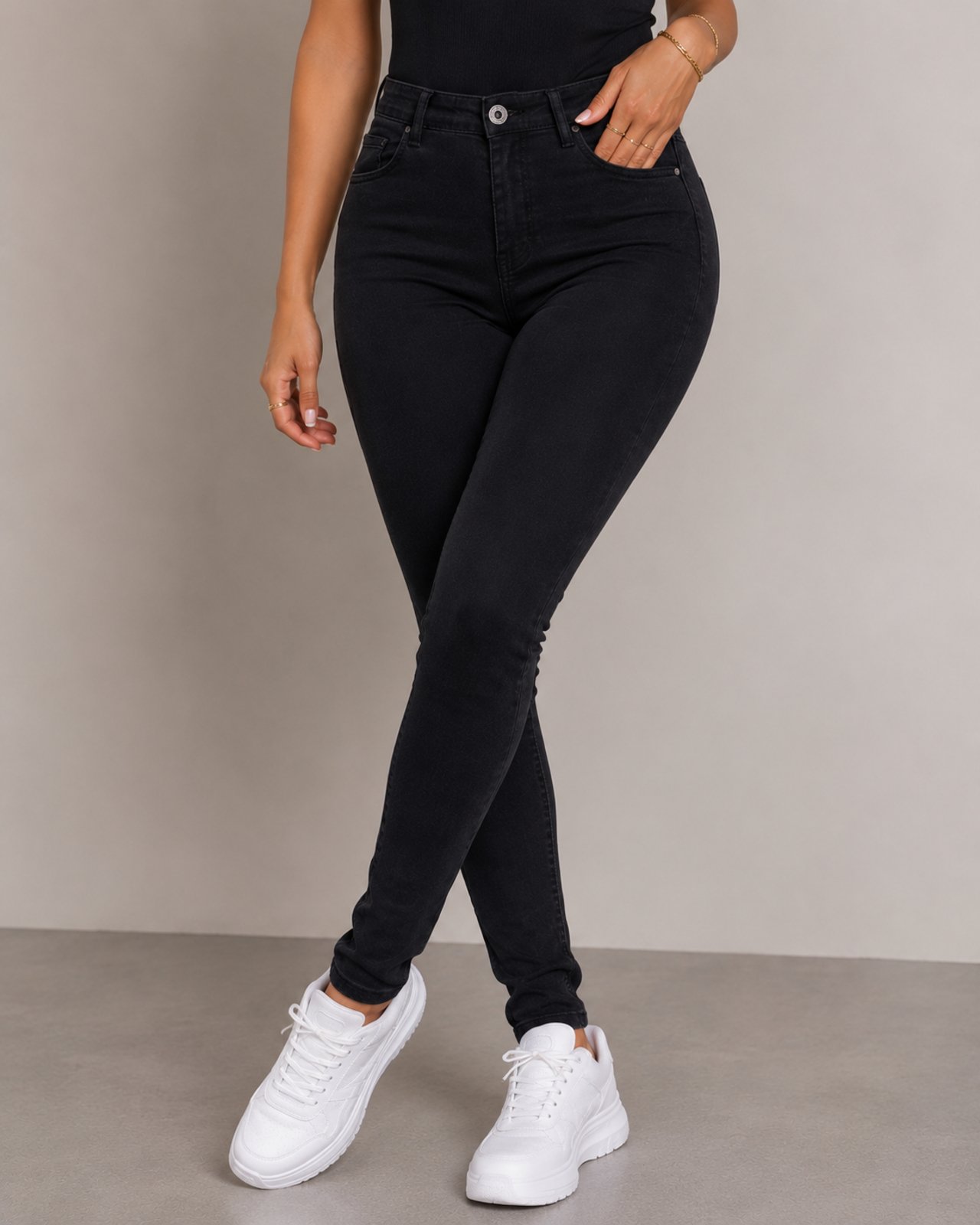 Calça Skinny Jeans Feminina Ethereal Cintura Alta Preta Grande Qualidade