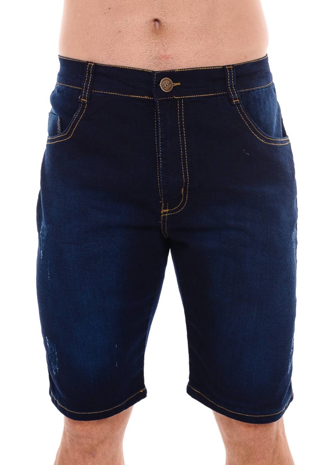 Bermuda Jeans Masculina Pletora Confortável e Estilosa Com Detalhes Azul Escuro