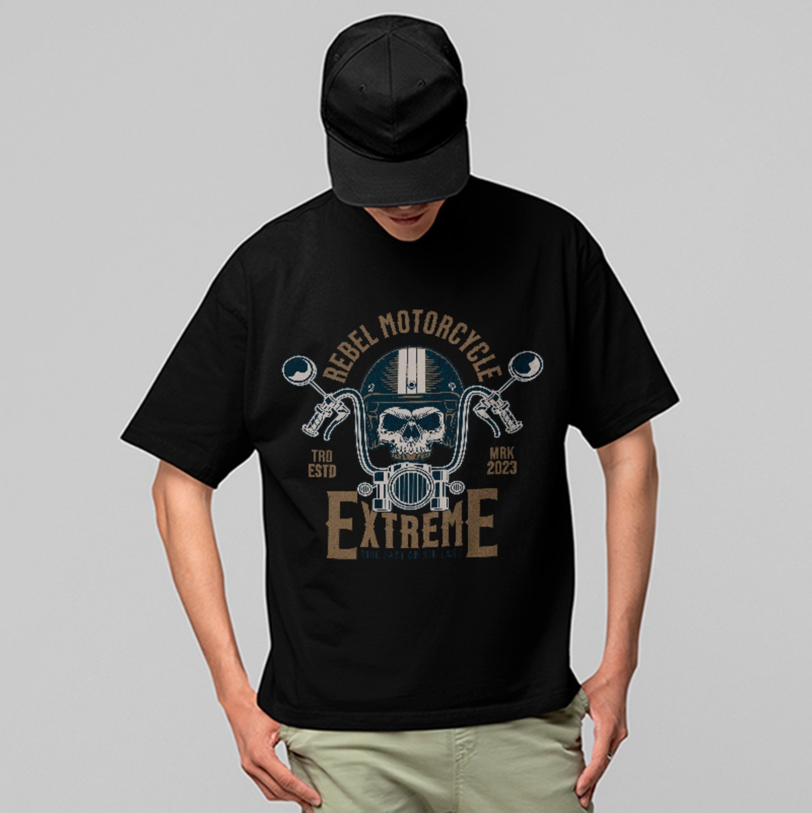 Camiseta Oversized Premium Rebel Biker Vintage Style Unissex Preto