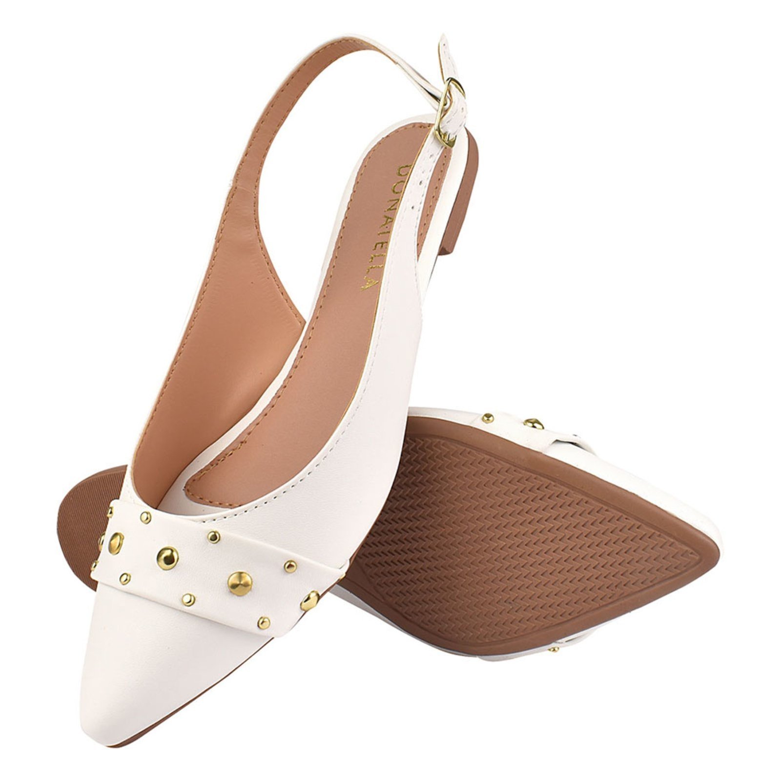 Vista 3 Sapatilha Feminina Bico Fino Mule Slingback CM Calçados Hotfix Branco Donatella Shoes nude Donatella Shoes nude