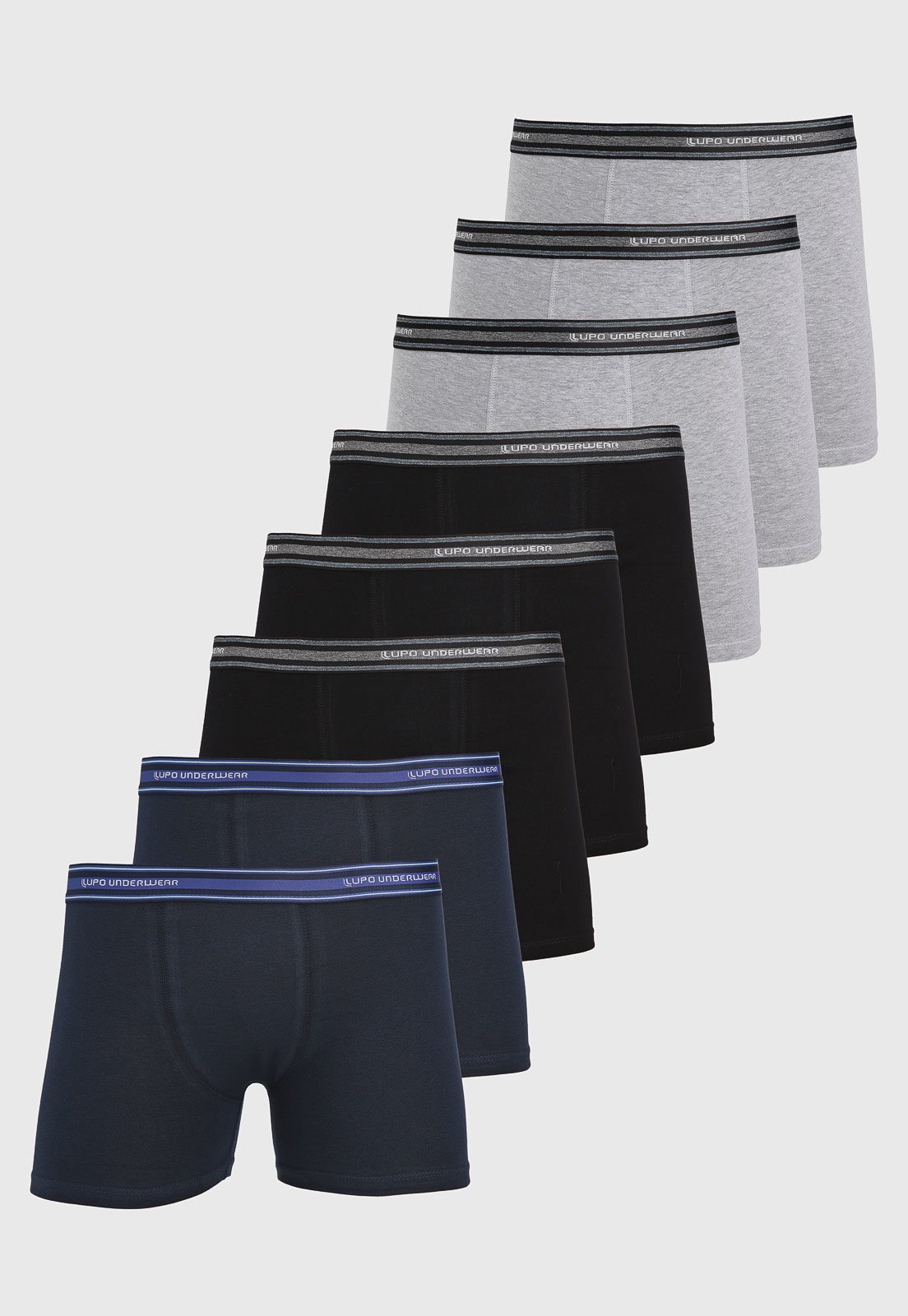 Kit 8pçs Cueca Lupo Boxer Logo Azul-Marinho