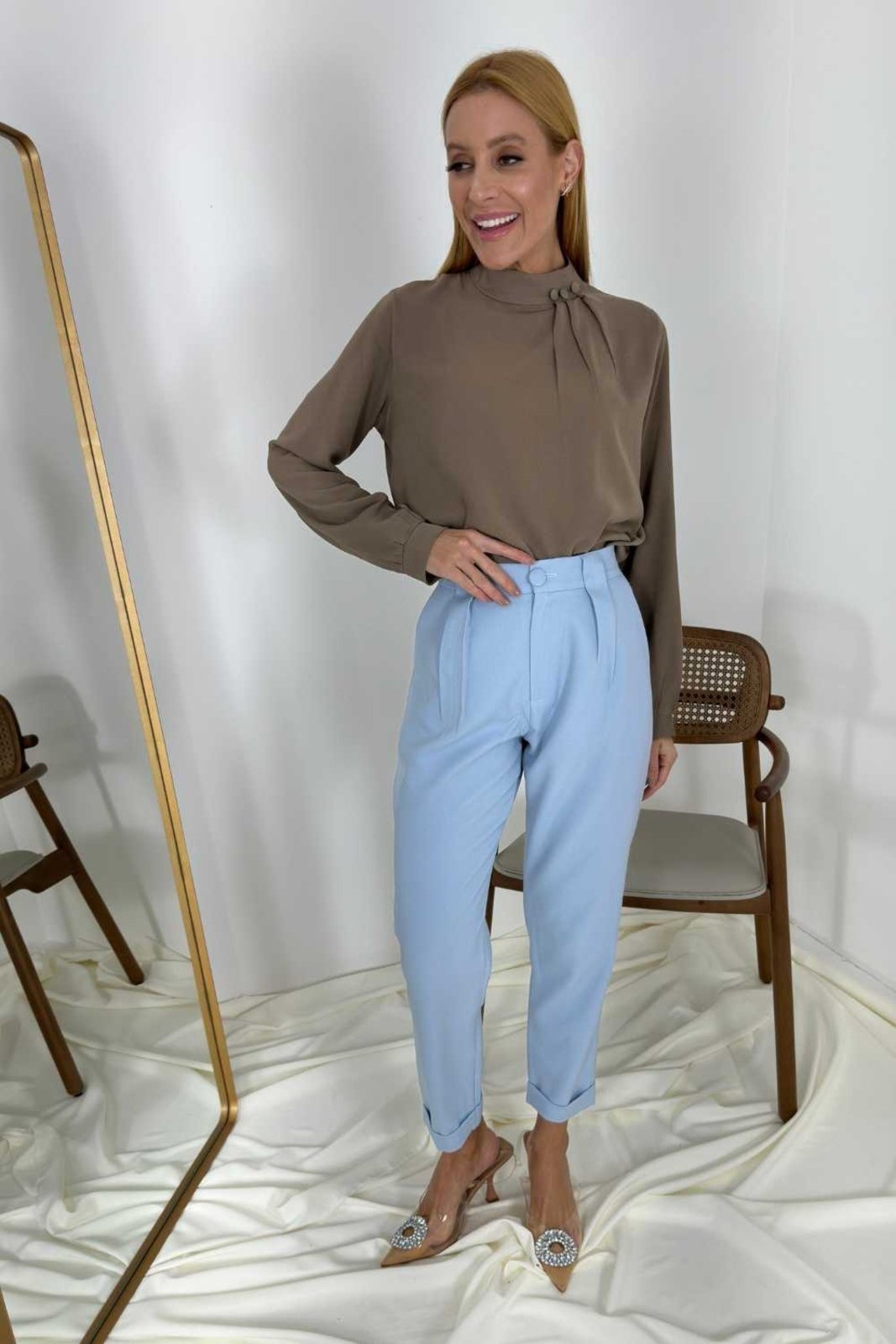 Vista 3 Blusa Vanibele Crepe Cappucino marrom Vanibele marrom